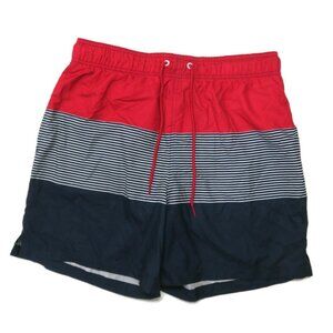 Jake Austin Swim Trunks Shorts Mens Large Lined Striped Colorblock Red Gray